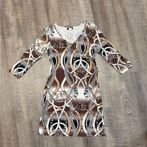 VENUS Chain Pattern Dress in Brown and Black